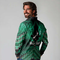 Personalised Aotearoa Matariki Long Sleeve Polo Shirt Green Fern Maori Poutama