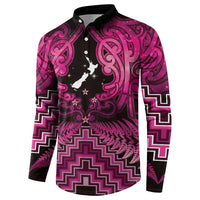 Personalised Aotearoa Matariki Button Sweatshirt Pink Fern Maori Poutama