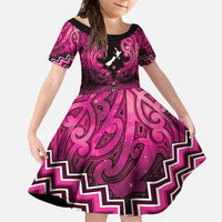 Personalised Aotearoa Matariki Family Matching Long Sleeve Bodycon Dress and Hawaiian Shirt Pink Fern Maori Poutama