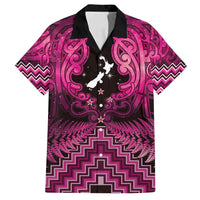 Personalised Aotearoa Matariki Family Matching Long Sleeve Bodycon Dress and Hawaiian Shirt Pink Fern Maori Poutama
