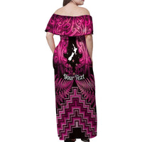 Personalised Aotearoa Matariki Family Matching Off Shoulder Maxi Dress and Hawaiian Shirt Pink Fern Maori Poutama