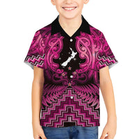 Personalised Aotearoa Matariki Family Matching Short Sleeve Bodycon Dress and Hawaiian Shirt Pink Fern Maori Poutama