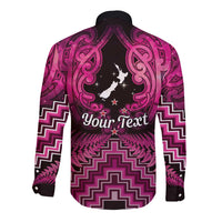 Personalised Aotearoa Matariki Long Sleeve Button Shirt Pink Fern Maori Poutama