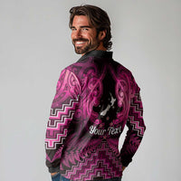 Personalised Aotearoa Matariki Long Sleeve Polo Shirt Pink Fern Maori Poutama