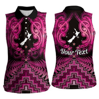 Personalised Aotearoa Matariki Women Sleeveless Polo Shirt Pink Fern Maori Poutama
