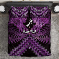 Personalised Aotearoa Matariki Bedding Set Purple Fern Maori Poutama
