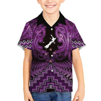 Personalised Aotearoa Matariki Family Matching Long Sleeve Bodycon Dress and Hawaiian Shirt Purple Fern Maori Poutama