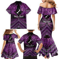 Personalised Aotearoa Matariki Family Matching Mermaid Dress and Hawaiian Shirt Purple Fern Maori Poutama