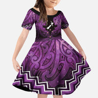 Personalised Aotearoa Matariki Family Matching Short Sleeve Bodycon Dress and Hawaiian Shirt Purple Fern Maori Poutama
