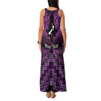 Personalised Aotearoa Matariki Family Matching Tank Maxi Dress and Hawaiian Shirt Purple Fern Maori Poutama