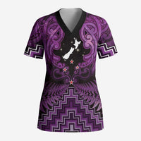 Personalised Aotearoa Matariki Scrub Top Purple Fern Maori Poutama - Polynesian Pride