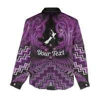 Personalised Aotearoa Matariki Women Casual Shirt Purple Fern Maori Poutama