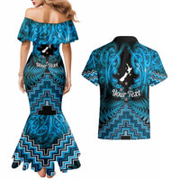 Personalised Aotearoa Matariki Couples Matching Mermaid Dress and Hawaiian Shirt Turquoise Fern Maori Poutama