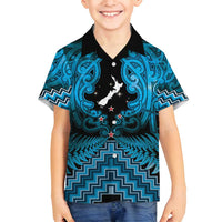 Personalised Aotearoa Matariki Family Matching Long Sleeve Bodycon Dress and Hawaiian Shirt Turquoise Fern Maori Poutama