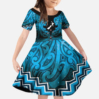 Personalised Aotearoa Matariki Family Matching Summer Maxi Dress and Hawaiian Shirt Turquoise Fern Maori Poutama LT01 Daughter's Dress Turquoise - Polynesian Pride