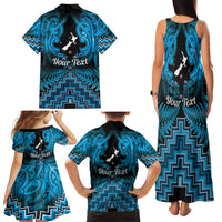 Personalised Aotearoa Matariki Family Matching Tank Maxi Dress and Hawaiian Shirt Turquoise Fern Maori Poutama