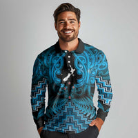 Personalised Aotearoa Matariki Long Sleeve Polo Shirt Turquoise Fern Maori Poutama