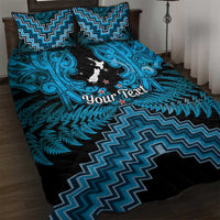 Personalised Aotearoa Matariki Quilt Bed Set Turquoise Fern Maori Poutama