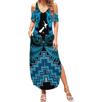 Personalised Aotearoa Matariki Summer Maxi Dress Turquoise Fern Maori Poutama