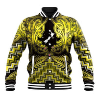 Personalised Aotearoa Matariki Baseball Jacket Yellow Fern Maori Poutama