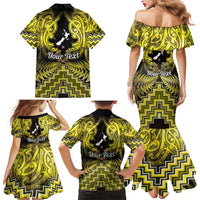 Personalised Aotearoa Matariki Family Matching Mermaid Dress and Hawaiian Shirt Yellow Fern Maori Poutama