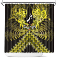 Personalised Aotearoa Matariki Shower Curtain Yellow Fern Maori Poutama