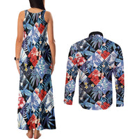 Hawaii Tropicana Blue Pattern Couples Matching Tank Maxi Dress and Long Sleeve Button Shirt LT01 - Polynesian Pride