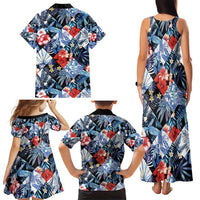 Hawaii Tropicana Blue Pattern Family Matching Tank Maxi Dress and Hawaiian Shirt - Polynesian Pride