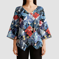 Hawaii Tropicana Blue Pattern Kimono Sleeve Blouse - Polynesian Pride