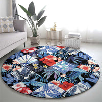 Hawaii Tropicana Blue Pattern Round Carpet - Polynesian Pride