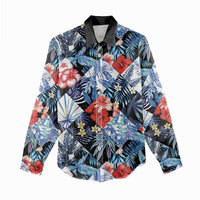 Hawaii Tropicana Blue Pattern Women Casual Shirt - Polynesian Pride
