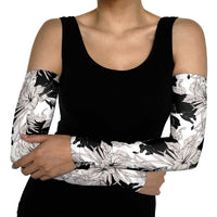Black White Monotone Tropical Flowers Pattern Arm Sleeves - Polynesian Pride