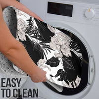 Black White Monotone Tropical Flowers Pattern Bathroom Set - Polynesian Pride