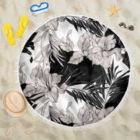 Black White Monotone Tropical Flowers Pattern Beach Blanket - Polynesian Pride