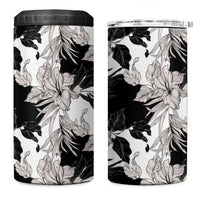Black White Monotone Tropical Flowers Pattern 4 in 1 Can Cooler Tumbler - Polynesian Pride
