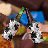 Black White Monotone Tropical Flowers Pattern 4 in 1 Can Cooler Tumbler - Polynesian Pride