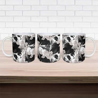 Black White Monotone Tropical Flowers Pattern Ceramic Mug - Polynesian Pride