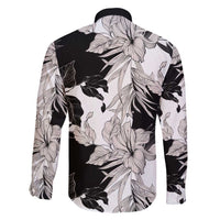 Black White Monotone Tropical Flowers Pattern Family Matching Off Shoulder Short Dress and Hawaiian Shirt - Polynesian Pride