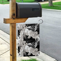 Black White Monotone Tropical Flowers Pattern Garden Flag - Polynesian Pride