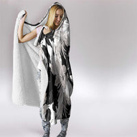 Black White Monotone Tropical Flowers Pattern Hooded Blanket - Polynesian Pride