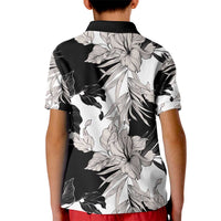 Black White Monotone Tropical Flowers Pattern Kid Polo Shirt - Polynesian Pride