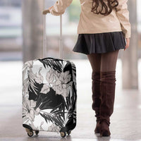 Black White Monotone Tropical Flowers Pattern Luggage Cover - Polynesian Pride