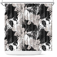 Black White Monotone Tropical Flowers Pattern Shower Curtain - Polynesian Pride