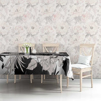 Black White Monotone Tropical Flowers Pattern Tablecloth - Polynesian Pride