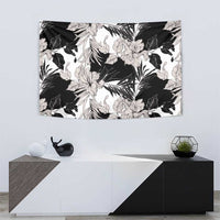 Black White Monotone Tropical Flowers Pattern Tapestry - Polynesian Pride
