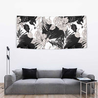 Black White Monotone Tropical Flowers Pattern Tapestry - Polynesian Pride