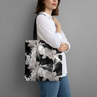 Black White Monotone Tropical Flowers Pattern Tote Bag - Polynesian Pride