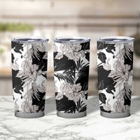 Black White Monotone Tropical Flowers Pattern Tumbler Cup - Polynesian Pride