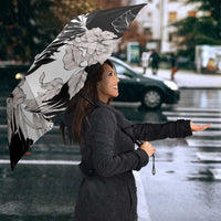 Black White Monotone Tropical Flowers Pattern Umbrella - Polynesian Pride