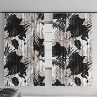 Black White Monotone Tropical Flowers Pattern Window Curtain - Polynesian Pride